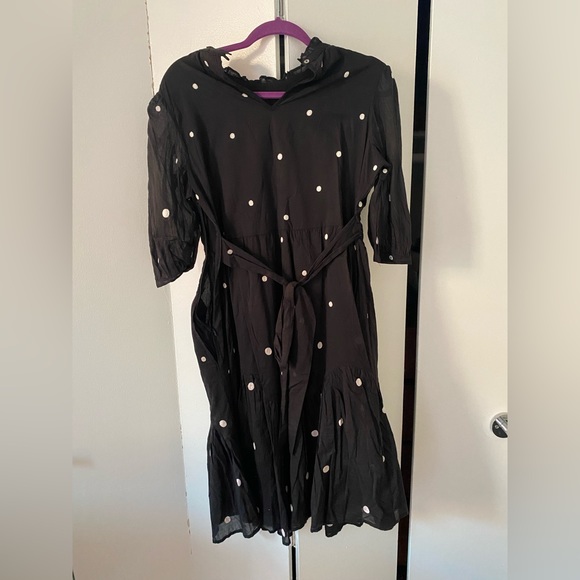 NWOT Banjanan Embroidered Sara Mini Dress, Black & White Polka Dot - Picture 4 of 5